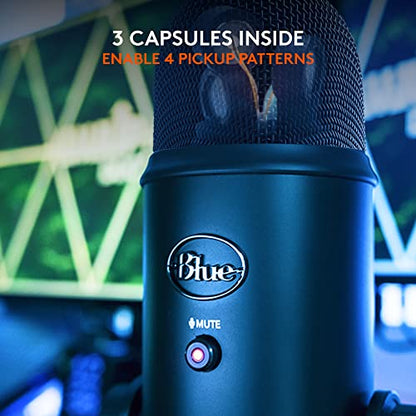 Logitech Creators Blue Yeti USB Microphone for PC, Mac, Gaming, Recording, Streaming, Podcasting, Studio and Computer Condenser Mic with Blue VO!CE effects, 4 Pickup Patterns, Plug and Play - Blackout | VO!CE effects, 4 pickup patterns, plug-and-play oper