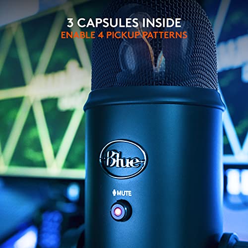 Logitech for Creators Blue Yeti USB Microphone for PC, Podcast, Gaming, Streaming - 4 Pickup Pattern, Plug and Play Condenser Computer Mic, Blackout with Signature Series EVA Waterproof Travel Case
