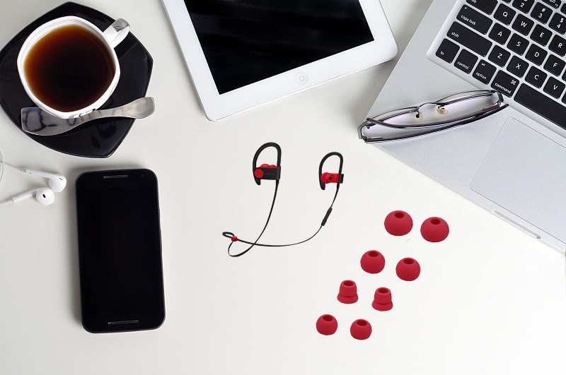Replacement Eartips Compatible with Powerbeats 3 Powerbeats 2/1, 4 Pairs Replacement Earbuds Silicone Ear Tips Eargels Set - Small, Medium, Large and Double Flange (red) - color: red