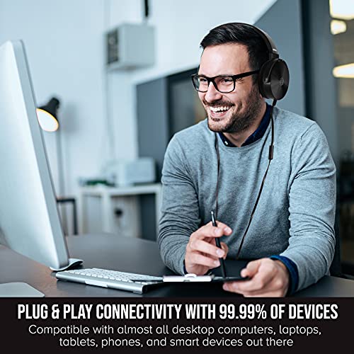 Sonitum Premium Classroom Headphone & Mic Set 3.5mm Jack Stereo Sound Earphones with Microphone & Soft Swivel On Ear Pads- Perfect for E-Learning, Meetings, Calls - Bulk Pack of 5 (Black) - color: 5 pack Black, size: 5 Pack