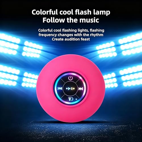 Mini Bluetooth Shower Speaker Pink, Silicone Suction Cup Portable Speaker with LED Lights, IPX4 Waterproof, Built in Mic, for Bathroom Kitchen Outdoors, Ideal Gifts (Pink) - color: Red