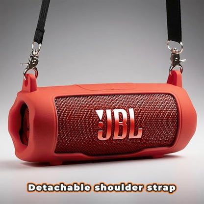 Silicone Cover Compatible with JBL Flip 7 Waterproof Portable Speaker with Shoulder Strap (Red) - color: Red