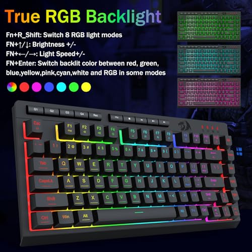 Redragon K524 75% Wired Gaming Keyboard, RGB Backlit, Whisper-Quiet, Black | Membrane Keyboard with Programmable Macro and Multimedia Keys, Anti-ghosting, Spill Resistant,Compact for Win/MAC/PS/Xbox - color: Wired