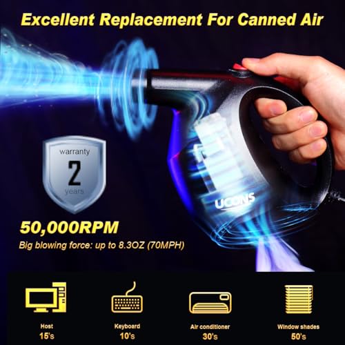 Electric Air Duster for Electronics, 500W 31m/s High-Powered Keyboard Cleaner - Reusable Cordless Air Blower with Anti-Static Brush, 70% Quieter Than Compressed Air Cans