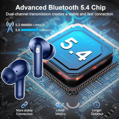 Wireless Earbuds, Bluetooth 5.4 Headphones, 4 ENC Mics, In-Ear Earphones | Deep Bass Stereo, 40H Playtime, LED Display, Mini Charging Case, Ear Buds, IP7 Waterproof, Wireless Headphones, Android, iOS - color: Dark Blue