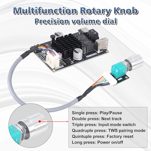 Bluetooth Amplifier Board 100W, with IPEX Antenna Connector (DC 9-24V) | TPA3116 Mono Audio Amp , with TWS Pairing, AUX/USB/Bluetooth Input, Wired Volume Control for Speaker DIY, Car & Home Audio