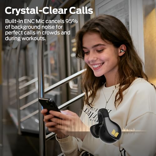 Monster AC225 Open Ear Earbuds, Stereo Sound, Bluetooth 6.0 Open Ear Headphones, Lightweight Comfort Clip-On Earbuds with ENC Mic for Clear Calls, 36H Playtime, Touch Control, IPX6 Waterproof, Black
