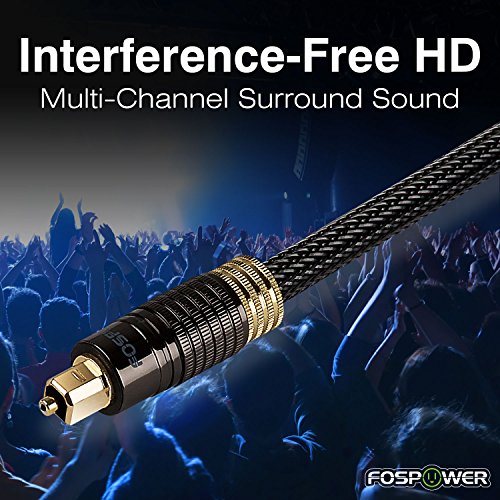 FosPower 24K Gold Plated Toslink Digital Fiber Optical Audio Cable (S/PDIF) - [Zero RFI & EMI Interference] Metal Connectors & Ultra Durable Nylon Braided Jacket (6ft - 2Pack) - size: 6FT/2Pack