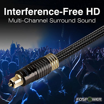 FosPower (10 Feet - 2 Pack) 24K Gold Plated Toslink Digital Optical Audio Cable (S/PDIF) - [Zero RFI & EMI Interference] Metal Connectors & Ultra Durable Nylon Braided Jacket - size: 10 FT / 3.0 M - 2 Pack