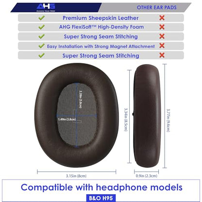 AHG Accessory House Global Upgraded Replacement Beoplay h95 Ear Pads Cushions Compatible with Bang & Olufsen Beoplay H95 Headphones (Brown). Sheepskin Leather/High-Density Foam/Strong Magnet - color: Brown
