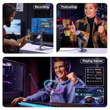 UGREEN Microphone for PC, USB Gaming Mic with RGB Lights, 24bit/96kHz