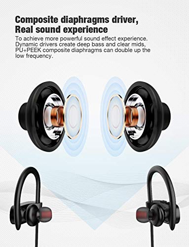 Bluetooth Headphones,Wireless Earbuds IPX7 Waterproof Sports Earphones 15H Playtime with Mic HD Stereo Sound Sweatproof in-Ear Earbuds Sound Isolation Headsets Gym Running Workout