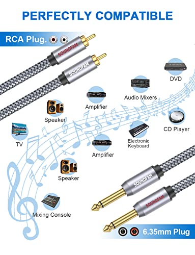 RCA to 1/4 Cable，Dual RCA Male to Dual Quarter inch(6.35mm) Male TS Stereo Audio Interconnect Cable-Grey(3.3Feet/1M) - color: Grey-2*1/4 to 2RCA, size: 3ft/1M