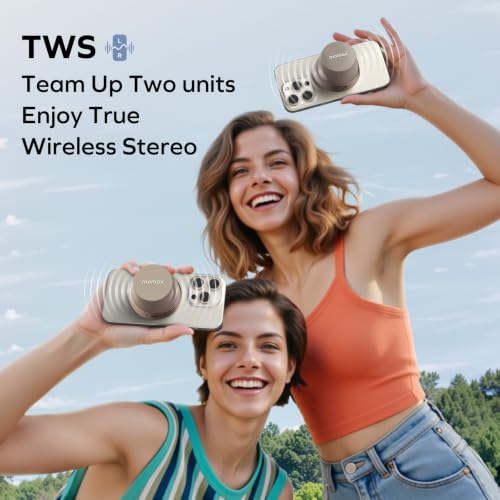 MOMAX Magnetic Portable Wireless Speaker, Enhanced Bass & Clear Sound | IPX6 Waterproof with Aluminum Alloy Design & 12H Playtime for Travel, Shower, Kitchen & More - color: Desert Gold