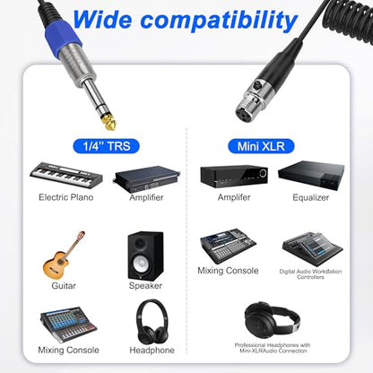 XMSJSIY 6.35mm TRS to Mini XLR TA4F Connector Cable -0.5M/1.6FT | 1/4" TRS Plug to 4-Pin Mini XLR Female Headphone Audio Stereo Sprial Coiled Cable Mic Cord for Mixer Guitar Mixer - style: mini XLR 4pin