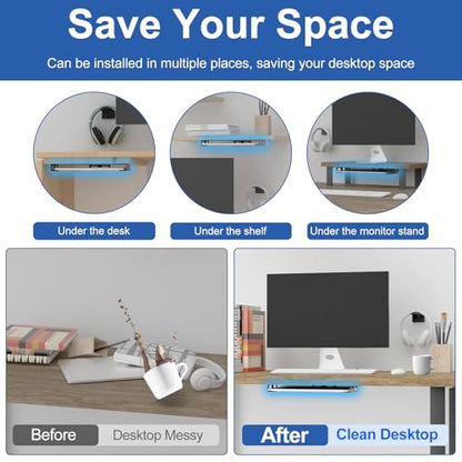 Under Desk Laptop Mount for Lenovo,HP,Asus,Acer Laptop Under Desk Holder with Anti-Scratch Pads Compatible with Laptop,Mac mini,MacBook,Keyboard Under Desk Laptop Shelf with Headphone Hanger