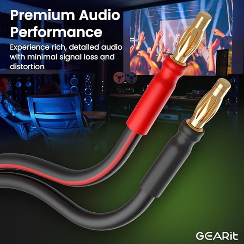 GEARit 14 Gauge OFC Speaker Wire with Banana Plugs, 2 Pack 3.3 ft Each - color: Black/Red, size: 3.3 ft, 2-Pack