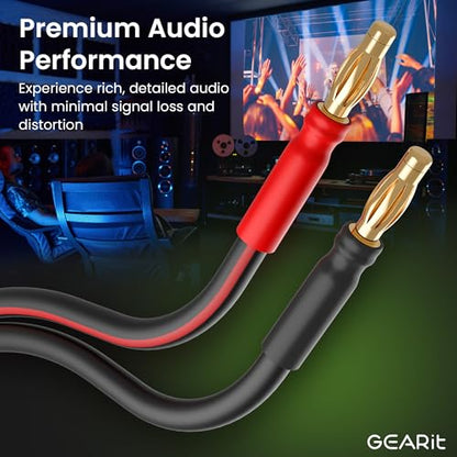 GEARit 14 Gauge OFC Speaker Wire with Banana Plugs, 2 Pack 3.3 ft Each - color: Black/Red, size: 3.3 ft, 2-Pack
