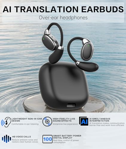 AI Wireless Earbuds, Noise Cancelling & Real-Time Translator | Real-time translator supports 150+ languages, advanced noise cancelling & sound optimization, comfortable fit.
