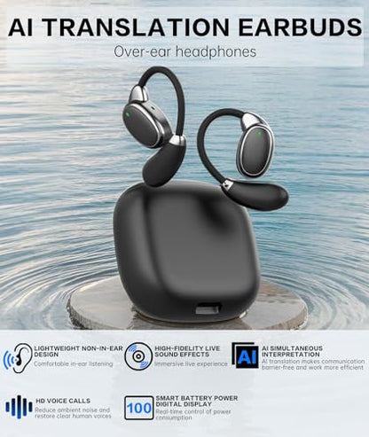AI Wireless Earbuds, Noise Cancelling & Real-Time Translator | Real-time translator supports 150+ languages, advanced noise cancelling & sound optimization, comfortable fit.