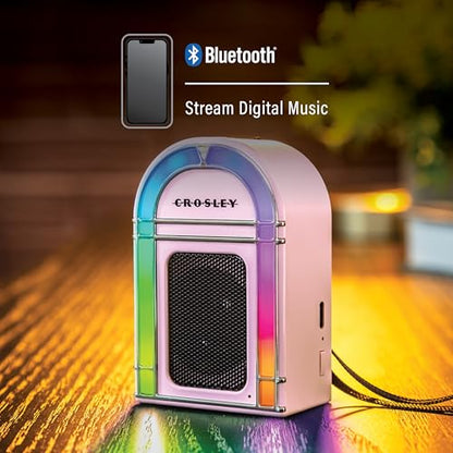 Crosley CR3046A-PI Mini Jukebox Portable Bluetooth Speaker, Pink | Bluetooth In, 5 Color-Changing Light Modes, LED Lights Sync with Music, Rechargeable Lithium-Ion Battery - color: Pink