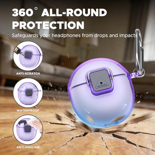 [Safety Lock] Compatible with Google Pixel Buds 2A Case, TPU Anti-Yellowing Shockproof Protective Cover for Google Pixel Buds 2A 2025, Includes Cleaning Kit & Carabiner (Transparent Light Purple) - color: Transparent Light Purple