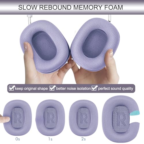 GEVO Upgraded Ear Cushions Replacement Earpads for AirPods Max 1 & 2 Headphones, Mesh Fabric Ear Pads Ear Covers Cups with Memory Foam and Magnet for AirPods Max 1 & 2 (Purple) - color: Purple