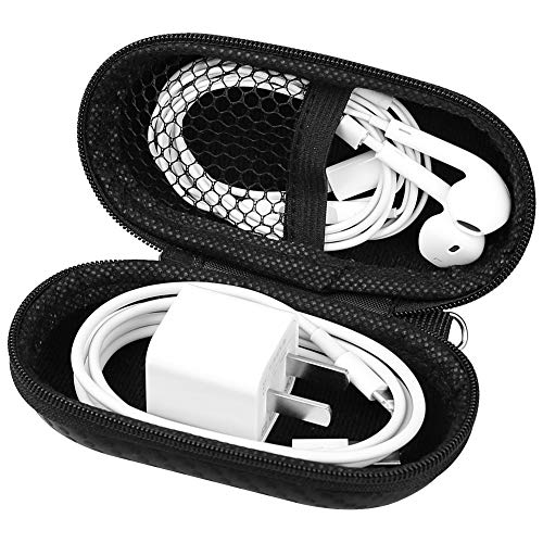 Earbud Case, RISETECH Earphone Carrying Case Holder EVA Headphone Storage Bag Small Zipper Pouch Compatible for EarPods, AirPods, Beats Flex, Urbeats3, Bose Wireless Earbuds -with Carabiner - color: Carbon black