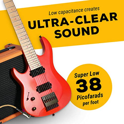 GLS AudioStraight to Right Angle 1/4 Inch TS, Oxygen-Free Copper, Braided Tweed Jacket, Male-to-Male Wired Amp Cord for Amplifier Instrument Cable 20 Ft Electric Guitar Cable Braided Brown/Yellow | Straight to Right Angle 1/4 Inch TS, Oxygen-Free Copper,