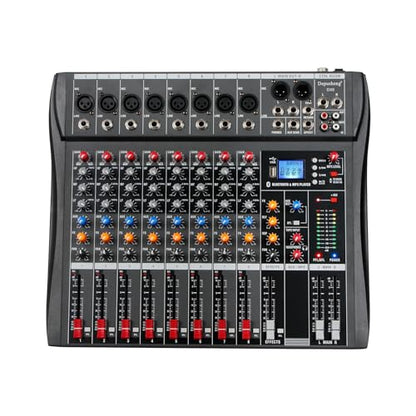 Depusheng Audio Mixer Professional 8 channel,DX8 Sound Board DJ Mixing Console System Interface USB MP3 Input Bluetooth 48V Phantom Power,Black, USB Audio Mixer for PC,for Studio Karaoke Live Music