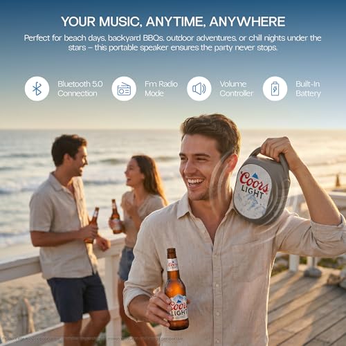 Gabba Goods Coors Lite Bluetooth Speaker, Portable Wireless Sound System, Dual 5W Drivers, Bluetooth 5.3, 50mm High-Fidelity Audio, AUX, USB, MicroSD, FM Radio, Built-in Mic & USB-C (Gray, Curved) - color: Gray