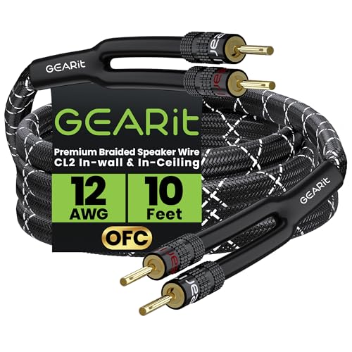 GEARit 12 Gauge Speaker Wire Banana Plugs CL2 Rated in-Wall 10 Feet Black - color: Black, size: 10 Feet