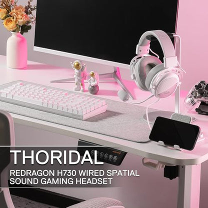 Redragon H730 USB Wired Gaming Headset - 53mm Drivers, 360° Spatial Sound, Detachable Noise-Canceling Microphone, Magnetic Replaceable Ear Cushions, Over-Ear Headphones Works for PC/PS4, White - color: White