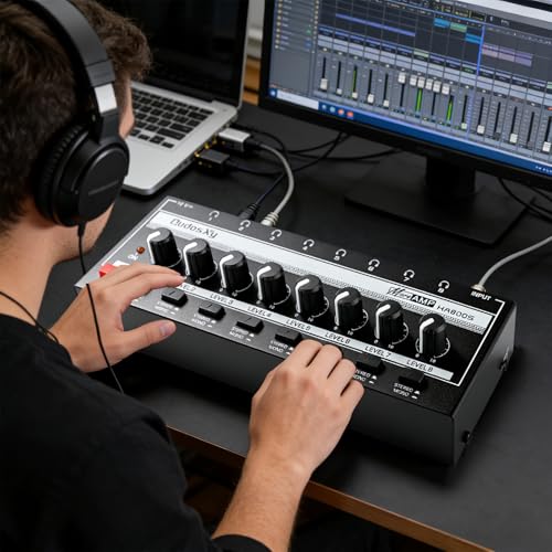 HA800S Audio Mixer, 8-Channel Stereo Line Mixer for Sub-Mixing, Independent Volume & Stereo/Mono Control, 1/4" TRS Input/Output for Headphone Monitoring, Studio Recording, Band Rehearsal