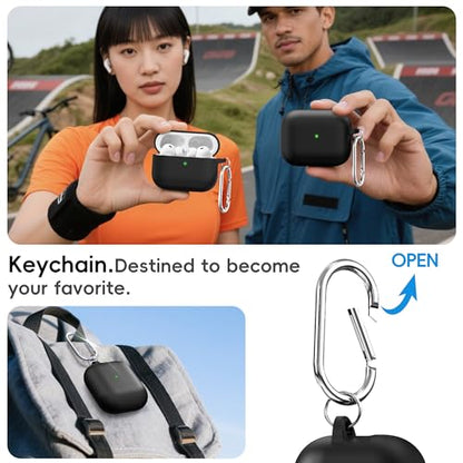 RFUNGUANGO AirPods Pro 3 Case Silicone Protective Cover, Black | Compatible with AirPods Pro 3rd Generation, Wireless Charging Compatible with Cleaning Kit & Keychain - color: A-A-Black, size: AirPods Pro 3 Case