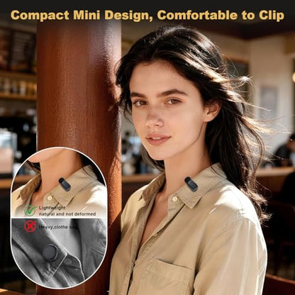 Wireless Lavalier Mini Microphone for iPhone ipad Android | 30H Long Battery Life, Noise Cancellation, Plug & Play for Vlogging, Video Recording, Podcast, YouTube, TikTok