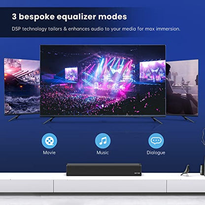 Sound Bar, BESTISAN 50 Watts Soundbar with HDMI, Optical, AUX, USB,Sub Out and Bluetooth Connection, DSP, Bass Adjustable, 16 Inch, Mountable