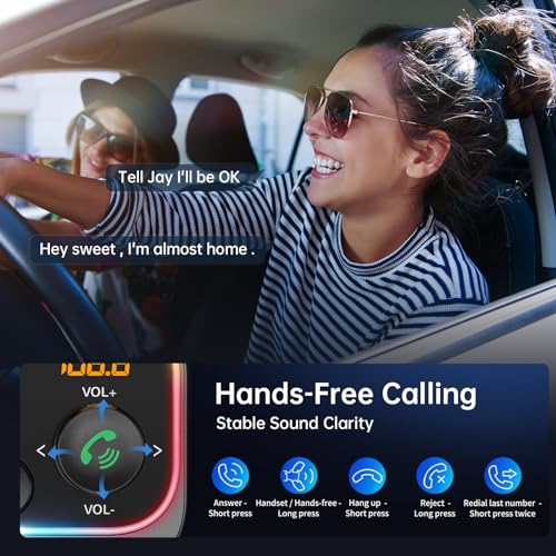 Syncwire Bluetooth 5.4 FM Transmitter Car Adapter 54W (PD 36W & 18W) [Stronger Dual Mics] [Light Switch] [HiFi Bass Sound] [Fast Charging] Wireless Radio Receiver Hands-Free Calling LED Display | [Stronger Dual Mics] [HiFi Bass Sound] [Fast Charging] Wire