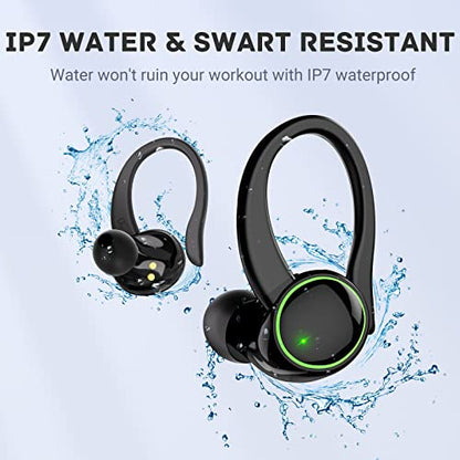 for TCL Revvl 5G Bluetooth 5.3 Headphones 3D Stereo with Earhook, 40H Touch Control Over Ear Headphones, IP7 Waterproof Earphones Built-in Mic for Running Workout Sport