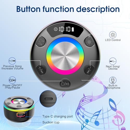 OYIB Bluetooth Shower Speaker, Portable Bluetooth Speaker 360° HD Sound, RGB Lights, IPX7 Waterproof Wireless Speaker with Suction Cup and Mic, Shower Radio for Party/Outdoor/Travel/Gifts/Black - color: Deep Black