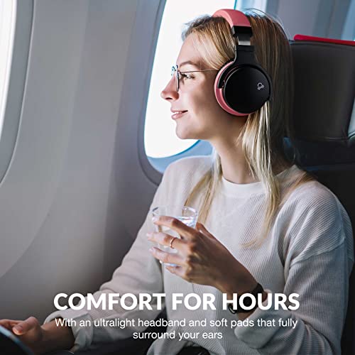 MOVSSOU Million Sold Classic E7 Active Noise Cancelling Headphones | Upgraded HD Sound, Wireless Bluetooth Headphones Over The Ear Unequaled Comfort, Vivid Deep Bass, for Home Office Travel Gift - color: Baby Pink