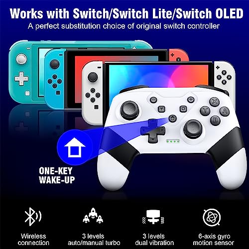 Switch Controller, Wireless Switch Controller for Switch/Switch Lite/Switch OLED, Extra Switch Controller with Paddles, Programmable Switch Remote Control with Back Buttons,Wake-up,Turbo-White - color: White+Black