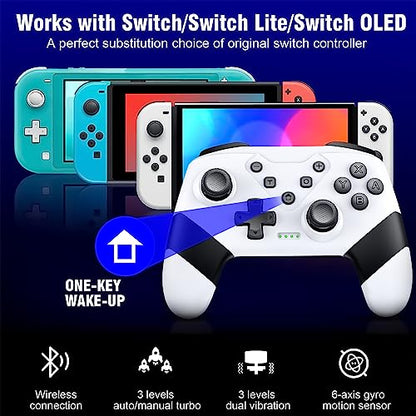 Switch Controller, Wireless Switch Controller for Switch/Switch Lite/Switch OLED, Extra Switch Controller with Paddles, Programmable Switch Remote Control with Back Buttons,Wake-up,Turbo-White - color: White+Black