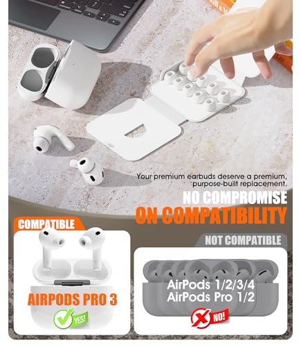 5 Pairs Replacement Ear Tips for AirPods Pro 3 (X-Small) | Foam-Infused Hybrid Silicone Eartips for AirPods Pro 3 Ear Tips Accessories with Cleaning Pen & Storage Box - size: XS