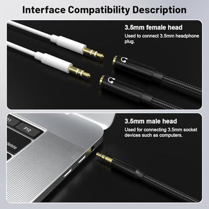 3.5mm Headphone Splitter Cord, 2 Female to 1 Male AUX Audio Y Cable, Dual Headphone Adapter for PS5, PS4, Switch, MacBook, iPad, Laptop, PC, Phone, 4FT