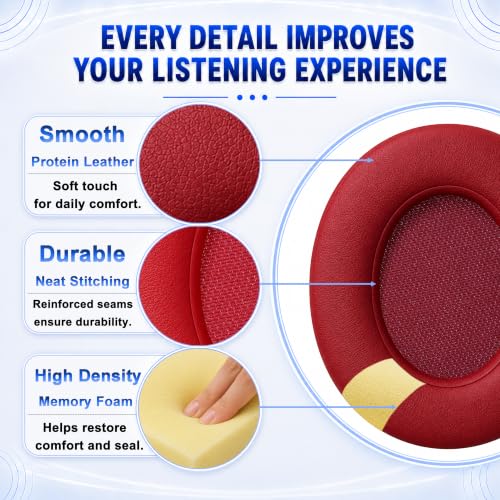 Replacement Ear Pads for Beats Studio 2 & Studio 3 (B0501, B0500) Wired & Wireless Headphones, Protein Leather Earpads Cushions with Memory Foam, Extra Thick Ear Cups,1 Pair (Burgundy) - color: Burgundy
