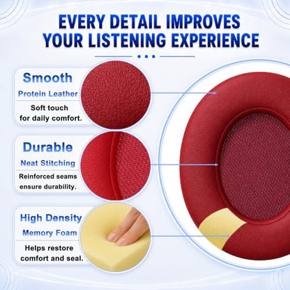 Replacement Ear Pads for Beats Studio 2 & Studio 3 (B0501, B0500) Wired & Wireless Headphones, Protein Leather Earpads Cushions with Memory Foam, Extra Thick Ear Cups,1 Pair (Burgundy) - color: Burgundy