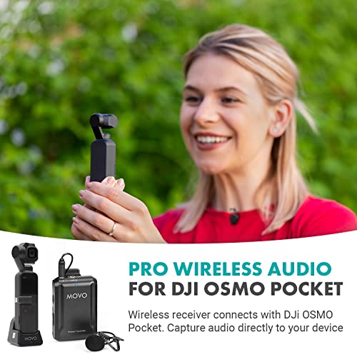 Movo Edge-OP Wireless Lavalier Microphone for Osmo Pocket 1 and 2 - Wireless Clip-on Lapel Mic, Transmitter, and Receiver Set for Video, Vlogging, Filming