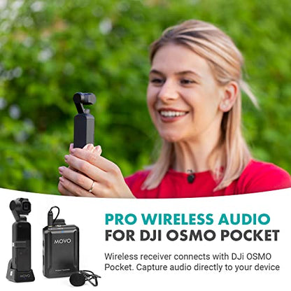 Movo Edge-OP Wireless Lavalier Microphone for Osmo Pocket 1 and 2 - Wireless Clip-on Lapel Mic, Transmitter, and Receiver Set for Video, Vlogging, Filming
