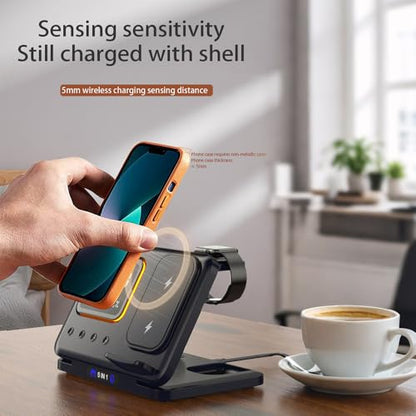 IHAO 5in1 Multi Functional Wireless Charging Station Digital Clock 15W Fast Charging Temperature Display Wireless Charger for All Qi Phone and TWS Headphone Compliant with Apple Watch-DH15 White - color: 5IN1 Wireless Charger Alarm Clock DH15 White